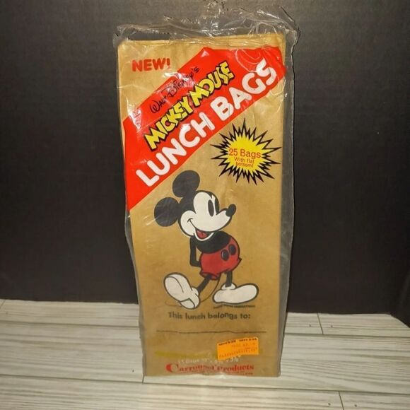 Walt Disney's Vintage Mickey Mouse Lunch Bags Brown Flat Bottom Open Packaging - Picture 9 of 9